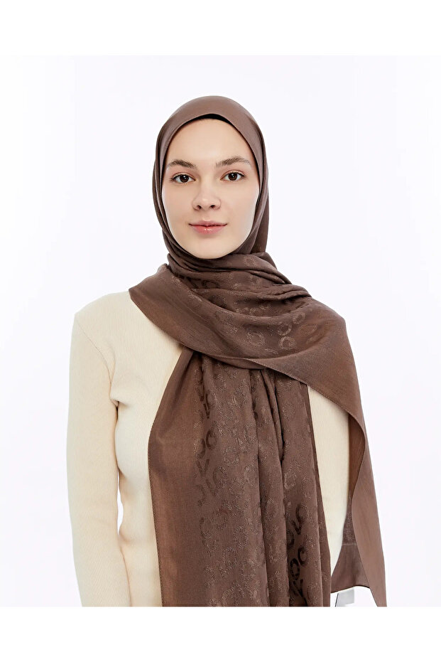 Alia Jacquard 60% Lyocell 40% Cotton Shawl-4-Milky_Brown