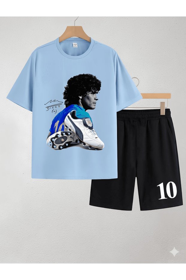 Maradona Diego Armando Printed 100% Cotton Crewneck Children's T-Shirt-Shorts Two-Piece Set
