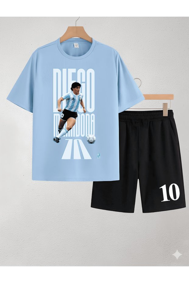 Maradona Diego Armando Printed 100% Cotton Crewneck Children's T-Shirt-Shorts Two-Piece Set