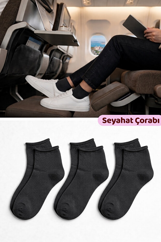 Men's Smoked Non-Elastic Travel Socks 3-Pack Seamless/Premium/Cotton/Short Trip Socks