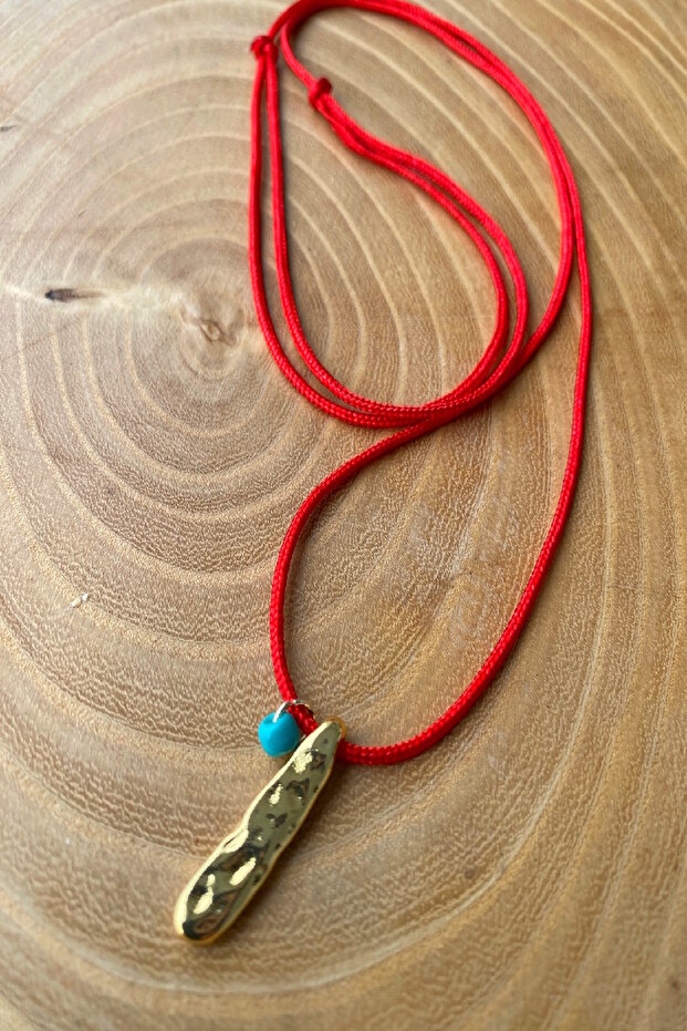 Adjustable Necklace with Red String and Gold Object - 2