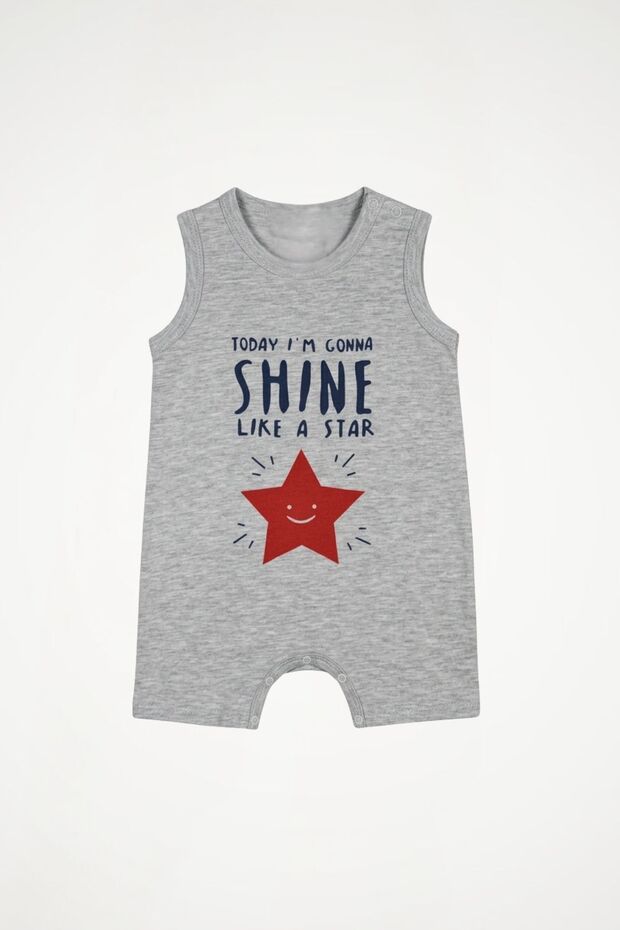 Oeko-Tex ® 100% Cotton Baby Boy Romper | Star Slogan | Crew Neck, Sleeveless and Short Sleeves