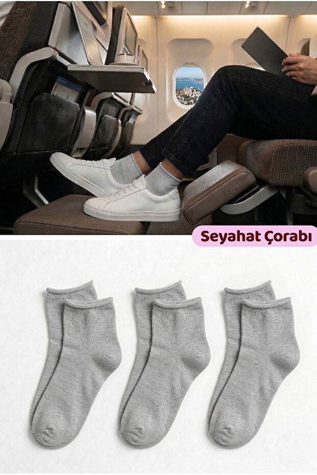 Men's Gray Non-Elastic Travel Socks 3-Pack Seamless/Premium/Cotton/Short Trip Socks