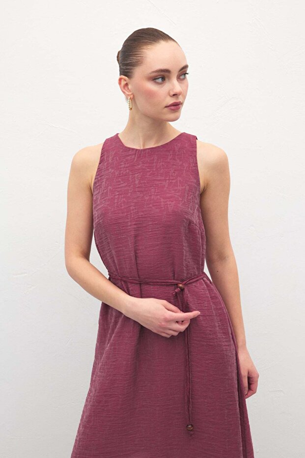 Rochie lungă cu detaliu curea - Prune - 5