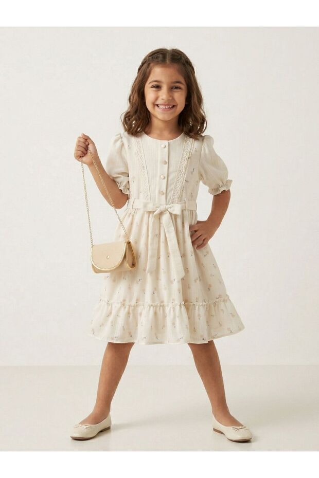 Printed Flared Linen Girls' Dress