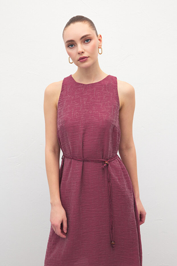 Rochie lungă cu detaliu curea - Prune - 3