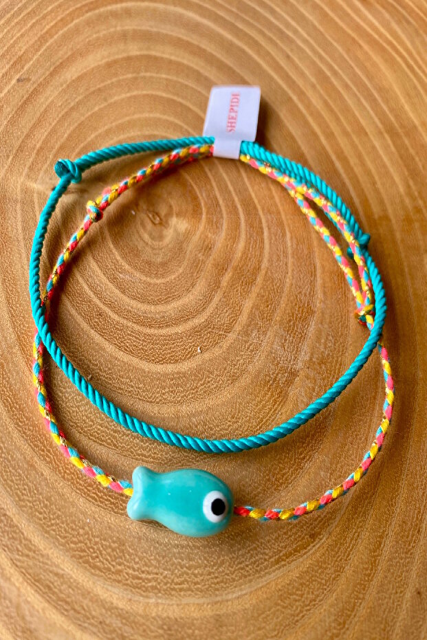 2-Pack Blue Ceramic Fish Adjustable Anklets - 3