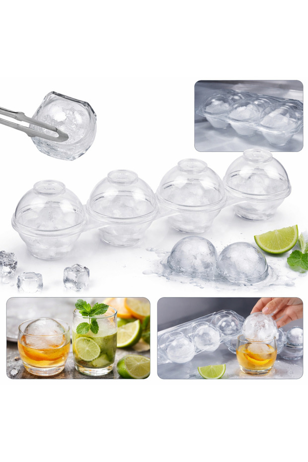 Covered Globe Ice Mold Set of 4 – Transparent Plastic Round Ice Ball Apparatus