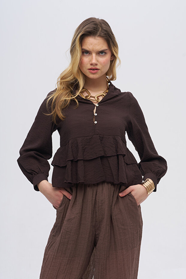 Women's Half-Button Layered Ruffle Detailed Blouse