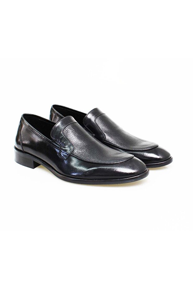 Black Color Laceless Genuine Leather Men's Shoes