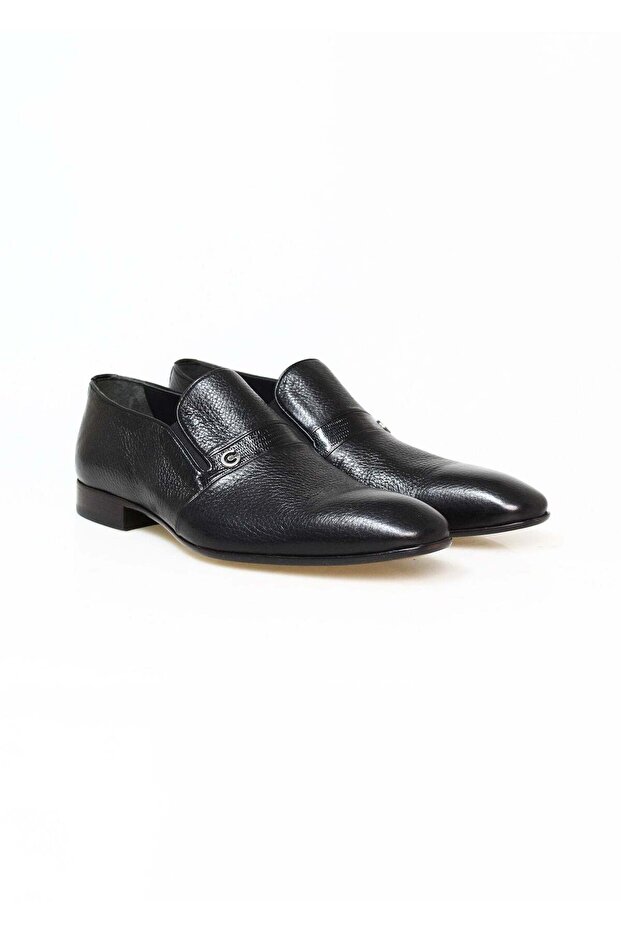 Black Color Laceless Genuine Leather Men's Shoes