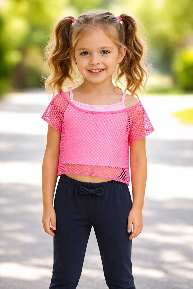 Girl's 3-Piece Summer Mesh Detailed Set