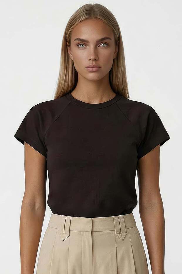 Bitter Brown Crew Neck Raglan Sleeve Lycra Knitted T-Shirt Alc-X15388