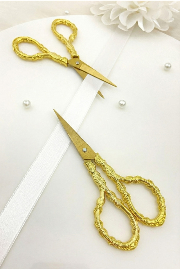 Gold Promise Engagement Scissors, Ribbon Opening Special Occasion Ceremony Sewing Embroidery Scissors Silver