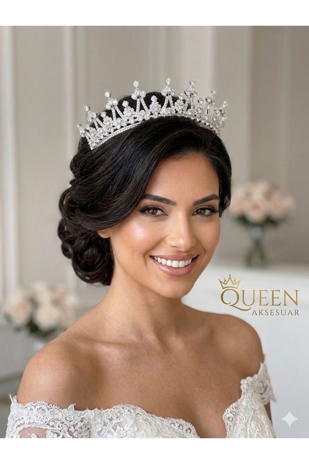 Luxury Zircon Crystal Stone Queen Princess Model High-Topped Bridal Engagement Henna Head Crown Metal Crown
