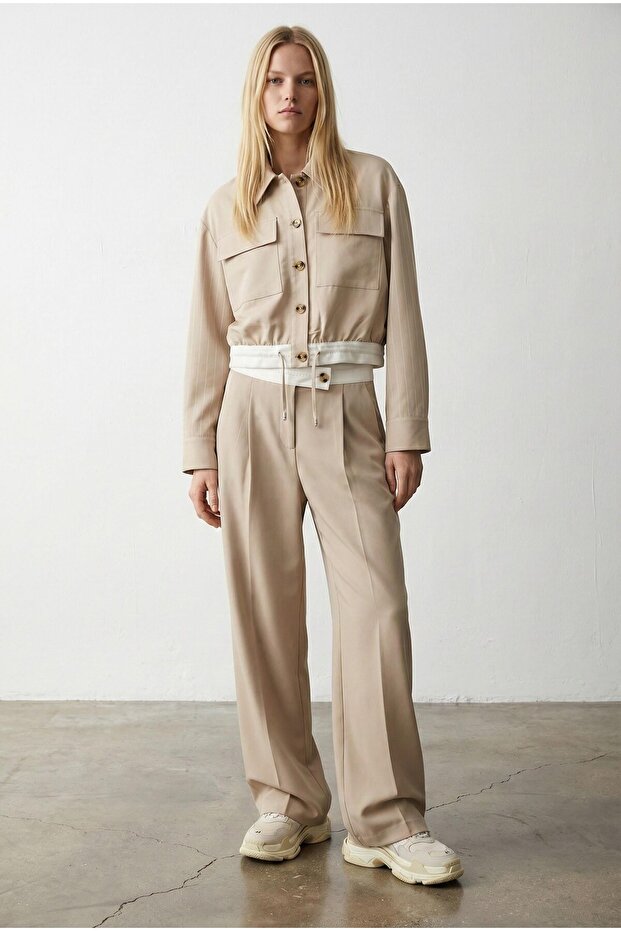 Belt Detailed Trousers Beige