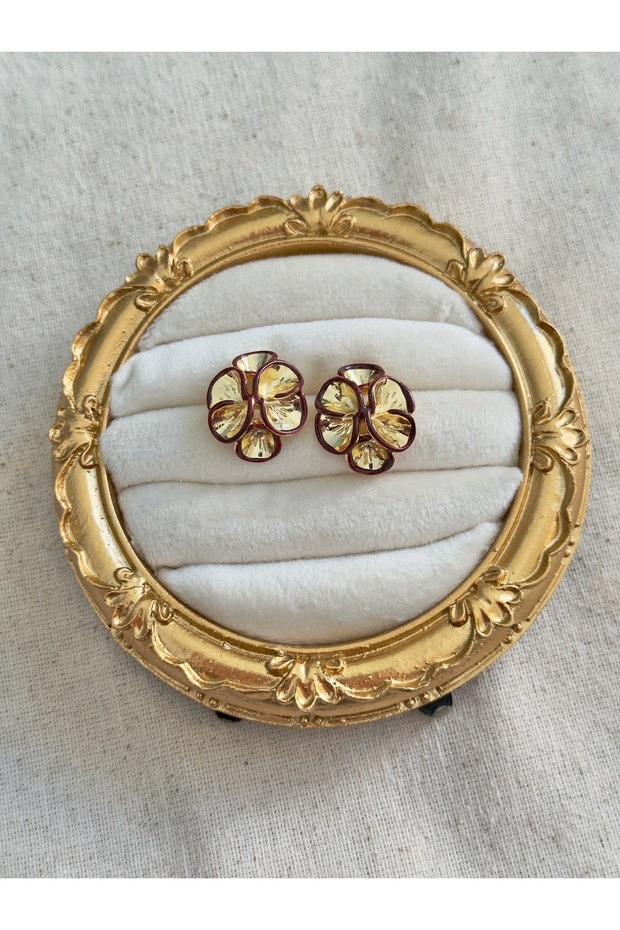 Gold Flower Detailed Silver Needle Women's Earrings | Vintage Design | Special Boxed