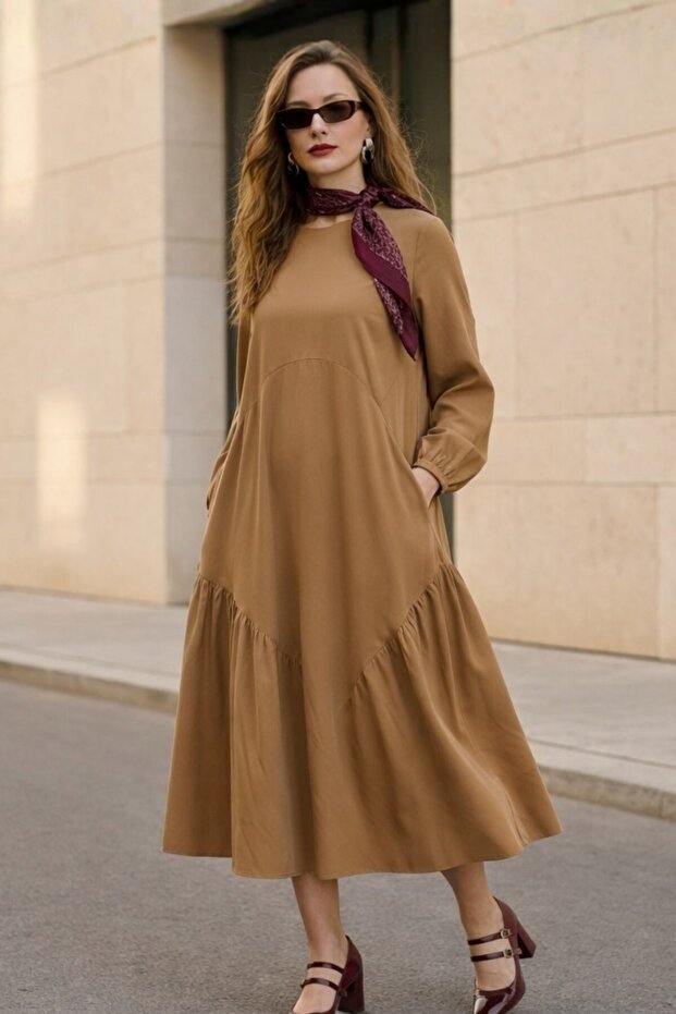 Women's Comfortable Fit Iyocell Midi Dress with Pockets