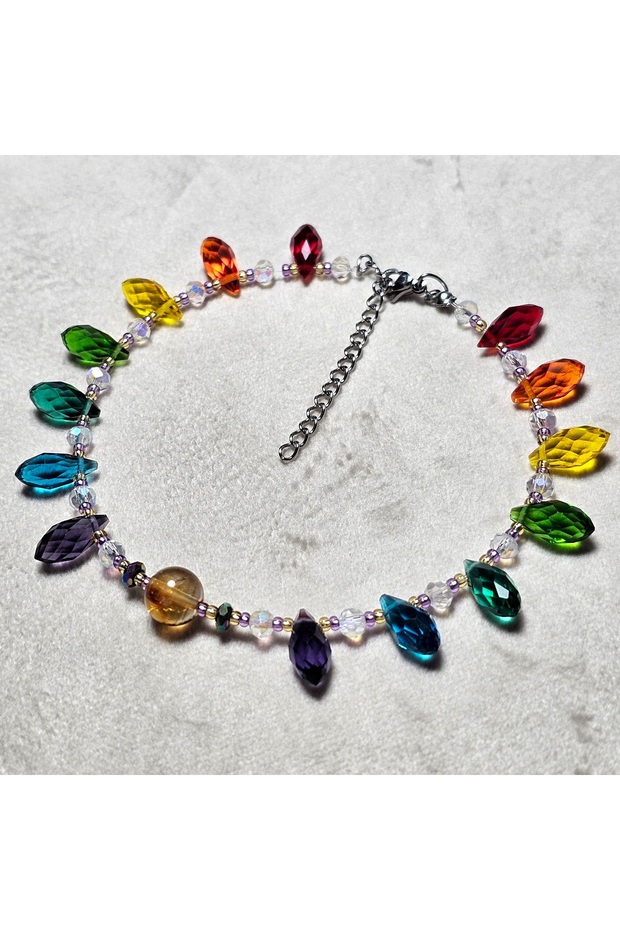 Gold - 7 Chakra Australian Crystal - Citrine Natural Stone Anklet (Handmade Design Products)