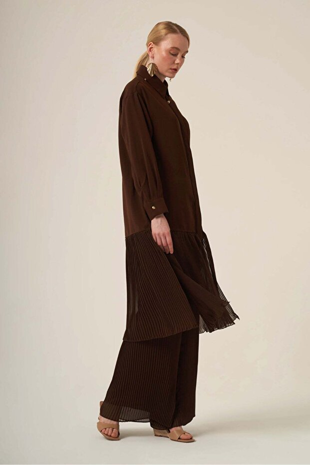 Women's Chiffon Detail Suit Brown 31331