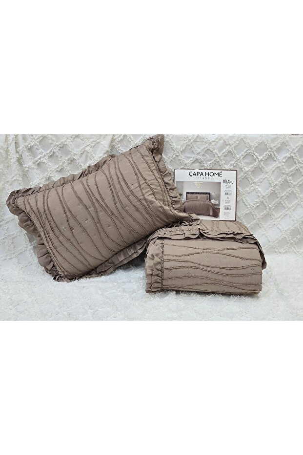 Milano Stone Wash Bearded Ultrasonic Ruffled Single Bedspread Color Coffee