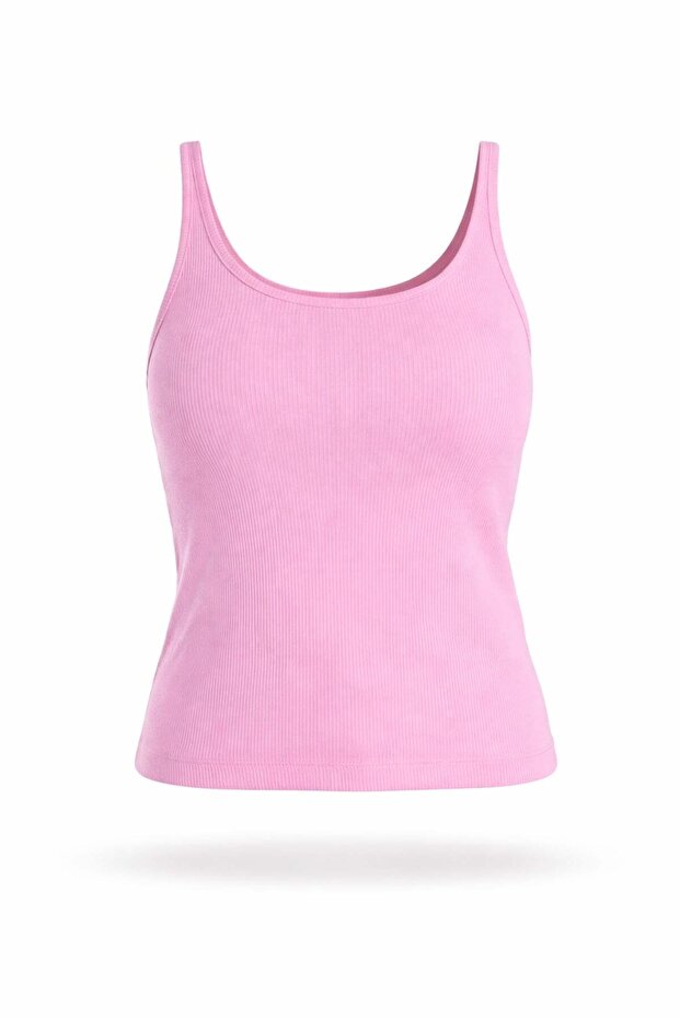 Pink U-Neck Ribbed Basic Undershirt - 1