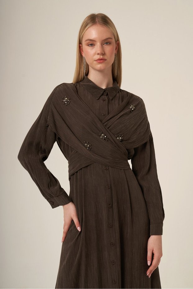 Women's Silk Kupra Stone Dress Brown 31345