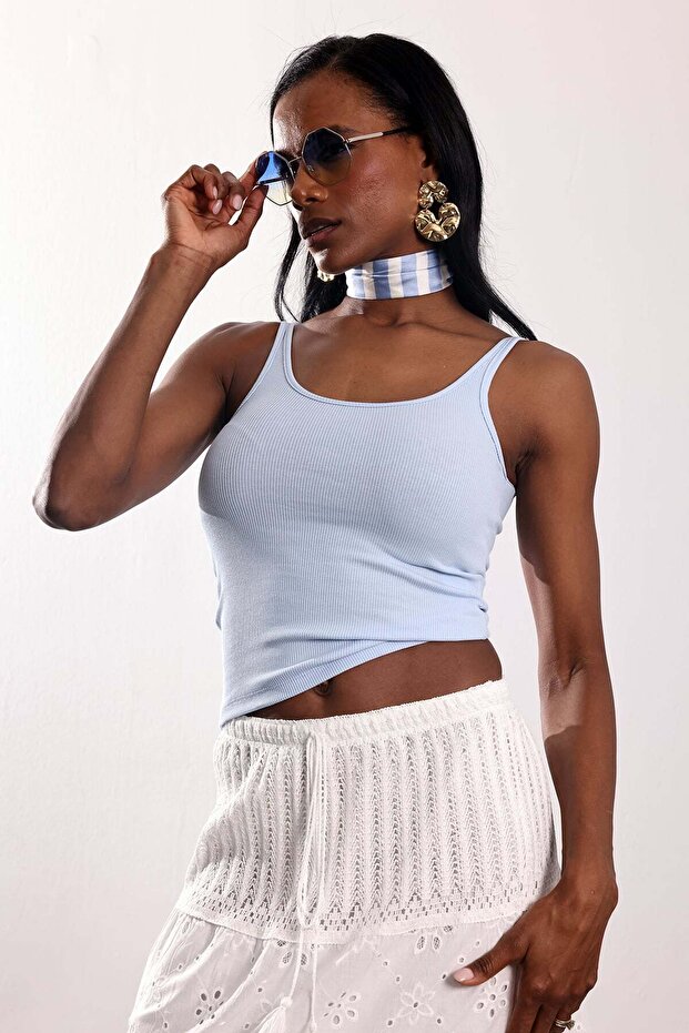 Baby Blue U-Neck Ribbed Basic Undershirt