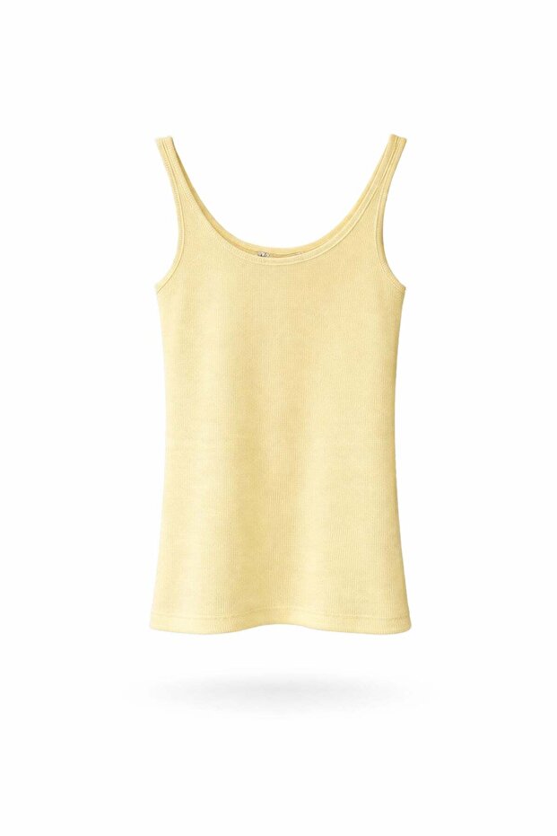Yellow U-Neck Ribbed Basic Undershirt