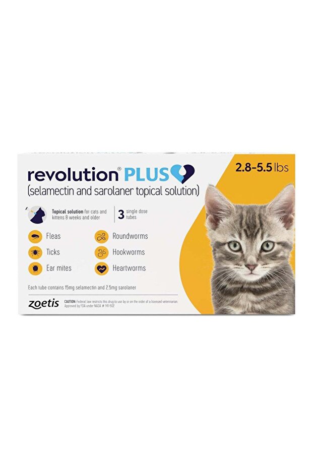 Plus (selamectin and sarolaner Topical Solution) for Cats, 2.8-5.5 lbs (Gold)