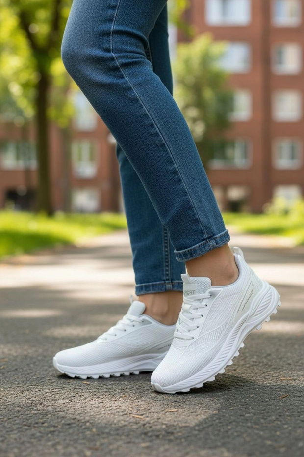 Tookyo Women's White Woven Patterned Light Sole Running and Walking Shoes