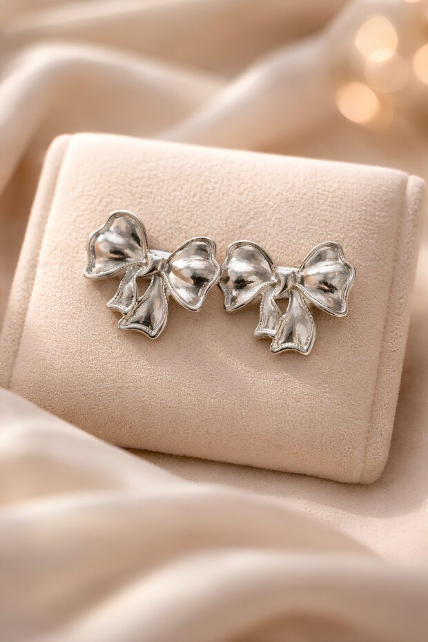Women's Silver Lacquer Plated Model Earrings That Represent a More Pronounced Volume and Strong Bond, and Shoot Outwards