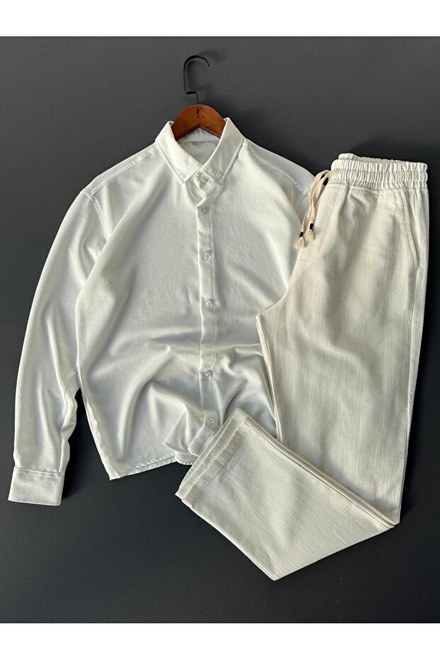 Sofia Linen Shirt + Raw Linen Trousers 2-Piece Combination