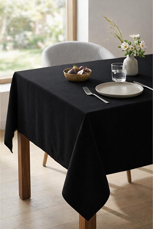 Be-28457-Bk 100% Cotton Black Plain 150*200 cm Tablecloth