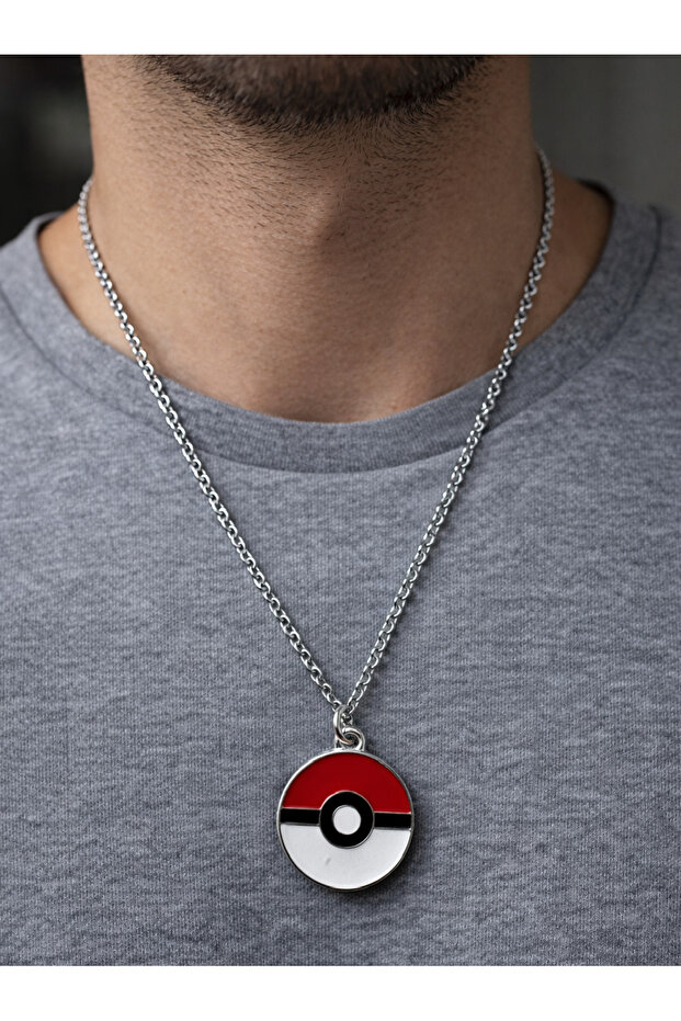 Pokemon Poke Ball Anime Necklace Silver Color 60cm Chain Unisex Adult