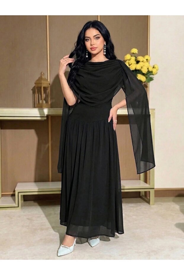 فستان شيفون أسود من دفنا