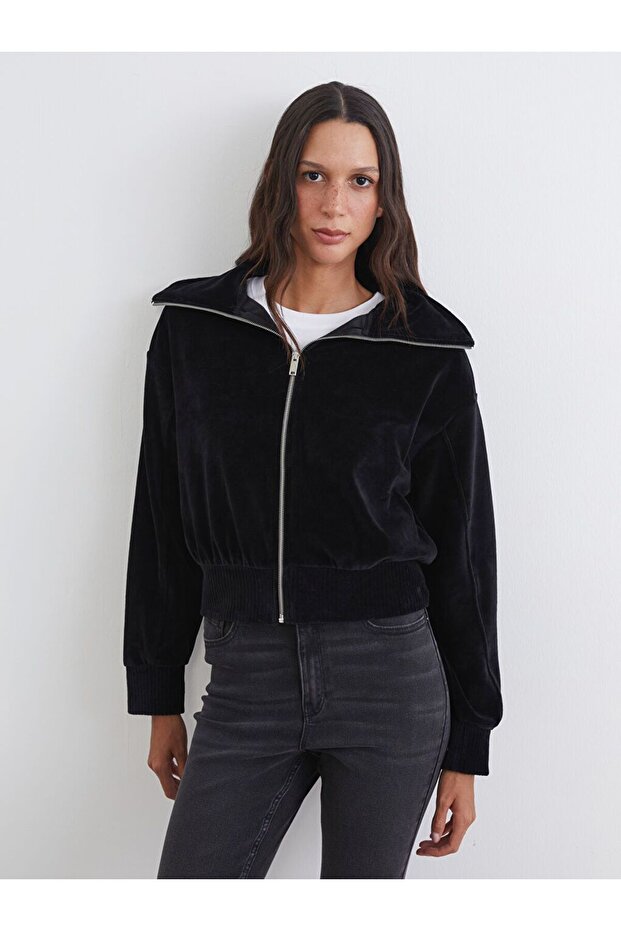 Stand Collar Oversize Women's Zippered Sweatshirt