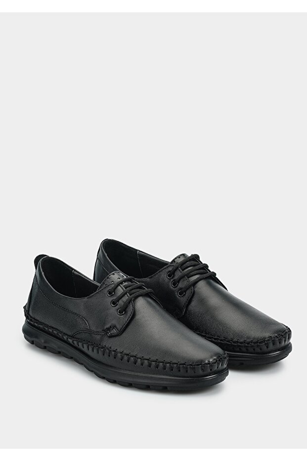 Black Leather Men's Shoes - 2