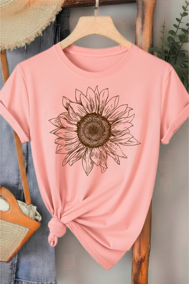 Beige Sunflower Special Design Printed Women's T-Shirt
