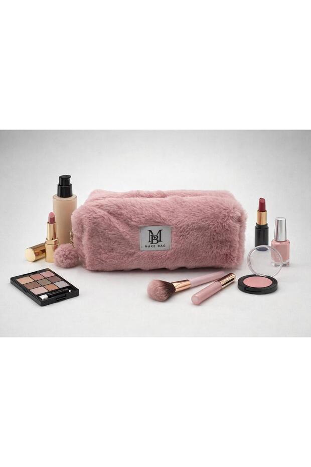 MAKE BAG Pembe Ponponlu Makyaj Çantası
