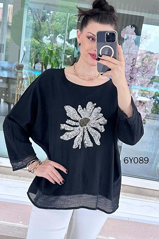 Floral Embroidered Linen Blouse 6Y089