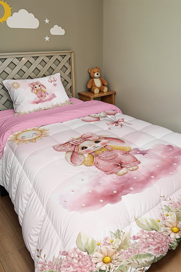 Fancy Rabbit Patterned Single Duvet and Pillowcase