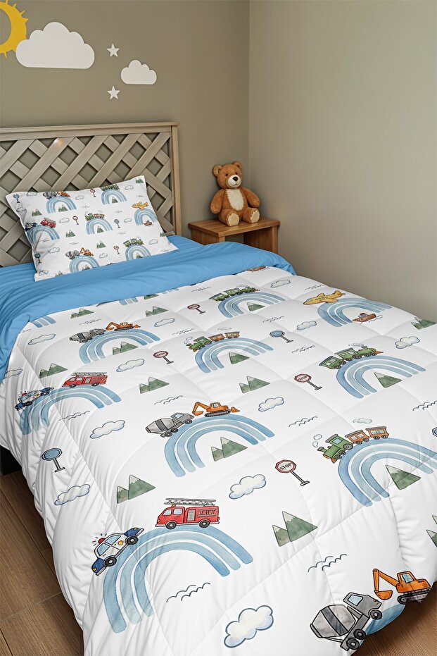 Transportation World Patterned Single Duvet and Pillowcase