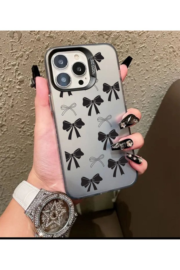 iPhone 13 Pro Max Compatible Bowknots Print Pattern Shock-Absorbing Phone Case Mk01A
