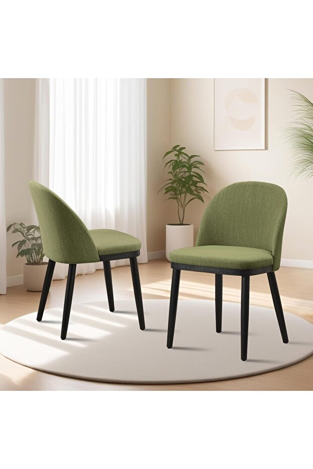 Wooden Dining Chairs Set of 2, Modern Farmhouse Upholstered Linen Fabric Kitchen Chairs with