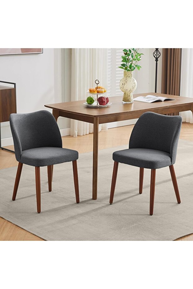 Linen Dining Chairs Set of 2, Upholstered Fabric Kitchen Chairs with Wing Backrest, Thick Cus