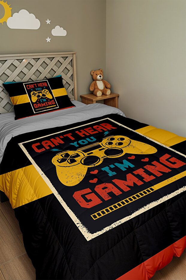Silent Mode Patterned Single Duvet and Pillowcase