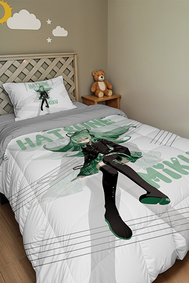Hatsune Miku Patterned Single Duvet and Pillowcase