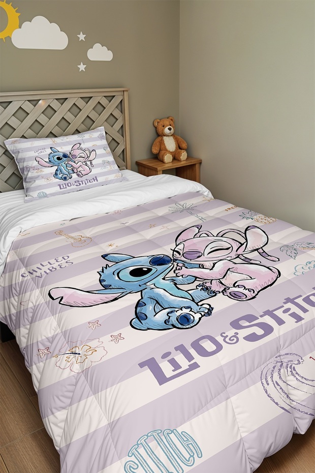 Stich and His Friend Patterned Single Duvet and Pillowcase