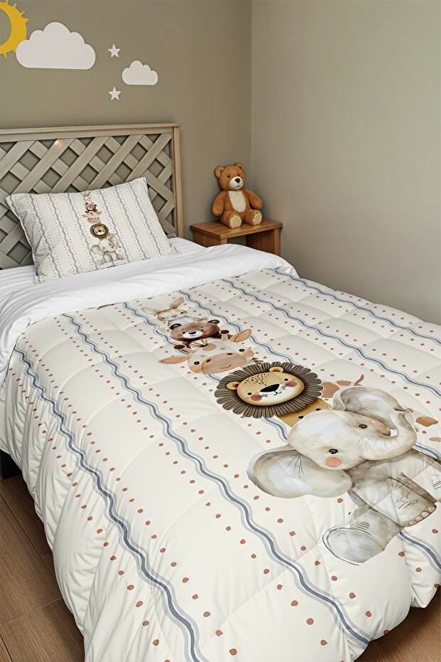 Cheerful Forest Friends Patterned Single Duvet and Pillowcase